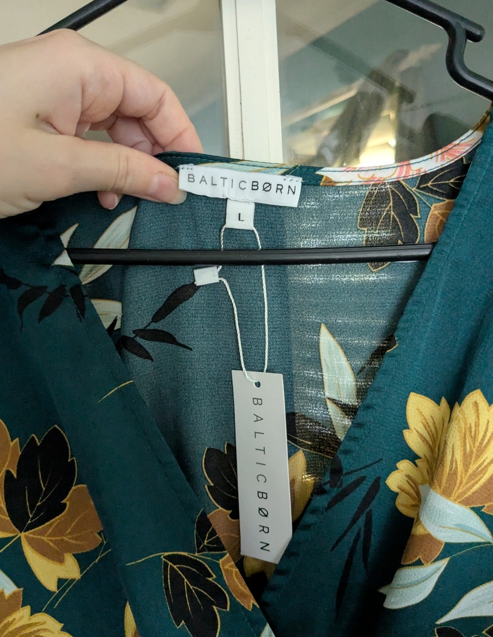 NWT Baltic Born Sicily Satin Maxi Dress | Dark Green Floral Size Large - Picture 7 of 9
